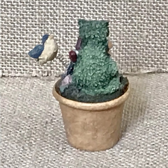 Cat Topiary with Bobble Bluebird Flower Pot Figurine Whimsical Fun Goblin Core - Picture 3 of 7